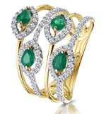 Emerald And Diamond Halo Statement Ring 18k Gold - Asteria Collection