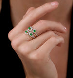 Emerald And Diamond Halo Statement Ring 18k Gold - Asteria Collection
