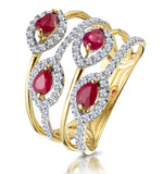 Ruby And Diamond Halo Statement Ring In 18k Gold - Asteria Collection