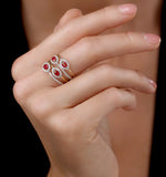 Ruby And Diamond Halo Statement Ring In 18k Gold - Asteria Collection
