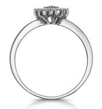 Emerald And Diamond Halo Ring In 18k White Gold - Asteria Collection