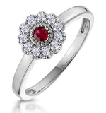 Ruby And Diamond Halo Ring In 18k White Gold - Asteria Collection
