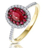 Ruby And Diamond Double Halo Ring In 18k Gold - Asteria Collection