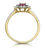 Ruby And Diamond Double Halo Ring In 18k Gold - Asteria Collection
