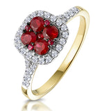 Ruby And Diamond Halo Square Ring In 18k Gold - Asteria Collection