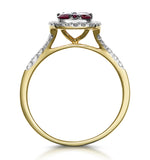 Ruby And Diamond Halo Square Ring In 18k Gold - Asteria Collection