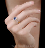 Sapphire And Diamond Halo Square Ring 18kw Gold Asteria Collection