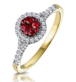 Ruby And Diamond Halo Circle Ring In 18k Gold - Asteria Collection