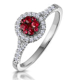 Ruby And Diamond Halo Circle Ring 18k White Gold - Asteria Collection