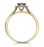 Ruby And Diamond Halo Circle Ring In 18k Gold - Asteria Collection