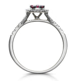 Ruby And Diamond Halo Circle Ring 18k White Gold - Asteria Collection