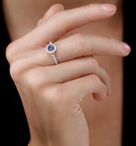 Sapphire And Diamond Halo Circle Ring 18kw Gold - Asteria Collection