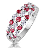 Ruby And Diamond 3 Row Ring In 18k White Gold - Asteria Collection