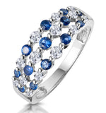 Sapphire And Diamond 3 Row Ring In 18k White Gold - Asteria Collection