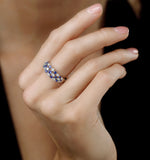 Sapphire And Diamond 3 Row Ring In 18k White Gold - Asteria Collection
