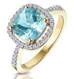 2ct Blue Topaz And Diamond Shoulders Asteria Ring In 18k Gold
