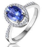 Tanzanite And Diamond Oval Halo Ring In 18kw Gold - Asteria Collection