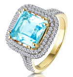 4.7ct Blue Topaz And Diamond Shoulders Asteria Ring In 18k Gold