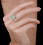 4.7ct Blue Topaz And Diamond Shoulders Asteria Ring In 18k Gold