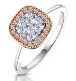 Diamond And Pink Diamond Square Halo Ring 18kw - Asteria Collection