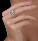 5.40ct Blue Topaz And Diamond Asteria Statement Ring In 18k Gold