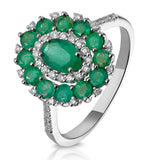 1.35ct Emerald Asteria Collection Diamond Halo Ring In 18k White Gold
