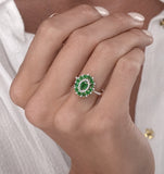 1.35ct Emerald Asteria Collection Diamond Halo Ring In 18k White Gold