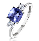 1.60ct Cushion Cut Tanzanite Diamond Asteria Ring In 18k White Gold