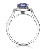 1.60ct Cushion Tanzanite Diamond Halo Asteria Ring In 18k White Gold