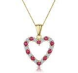Ruby 0.68ct And Diamond 9k Yellow Gold Heart Pendant Necklace