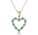 Emerald 0.54ct And Diamond 9k Yellow Gold Heart Pendant Necklace
