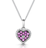 Pink Sapphire Diamond Stellato Heart Pendant Necklace 9k White Gold