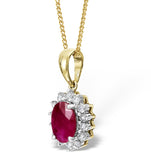 Ruby 7 X 5mm And Diamond 9k Gold Pendant Necklace
