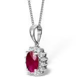 Ruby 7 X 5mm And Diamond 18k White Gold Pendant Necklace Fer27-ty