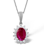 Ruby 7 X 5mm And Diamond 18k White Gold Pendant Necklace Fer27-ty