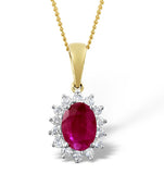 Ruby 7 X 5mm And Diamond 9k Gold Pendant Necklace