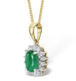 Emerald 7 X 5mm And Diamond 9k Gold Pendant Necklace