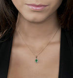 Emerald 7 X 5mm And Diamond 9k Gold Pendant Necklace