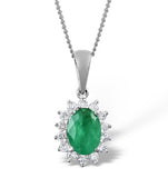 Emerald 7 X 5mm And Diamond 9k White Gold Pendant Necklace