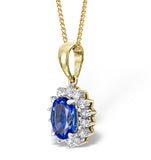 Tanzanite 7 X 5mm And Diamond 18k Yellow Gold Pendant Necklace