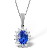 Tanzanite 7 X 5mm And Diamond 18k White Gold Pendant Necklace