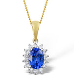 Tanzanite 7 X 5mm And Diamond 9k Gold Pendant Necklace