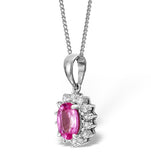 Pink Sapphire 7 X 5mm And Diamond 18k White Gold Pendant Necklace