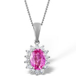 Pink Sapphire 7 X 5mm And Diamond 18k White Gold Pendant Necklace