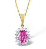 Pink Sapphire 7 X 5mm And Diamond 9k Gold Pendant Necklace