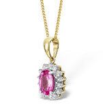 Pink Sapphire 7 X 5mm And Diamond 9k Gold Pendant Necklace