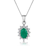 Emerald 0.80ct And Diamond 9k White Gold Pendant Necklace