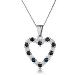 9k White Gold  0.03ct Diamond And Sapphire Heart Pendant Necklace