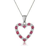 Ruby 0.68ct And Diamond 9k White Gold Heart Pendant Necklace