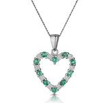 Emerald 0.54ct And Diamond 9k White Gold Heart Pendant Necklace